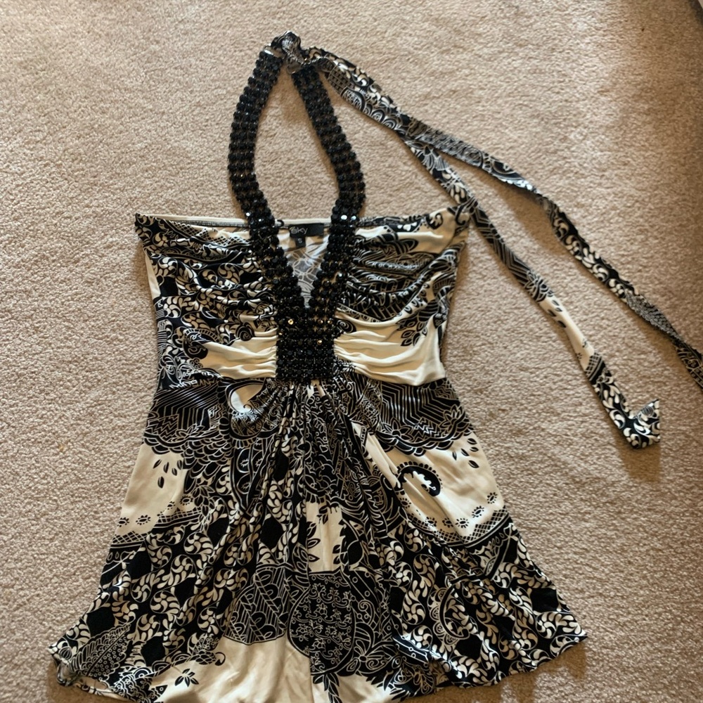 Chic Bohemian Halter Top - Black and Cream